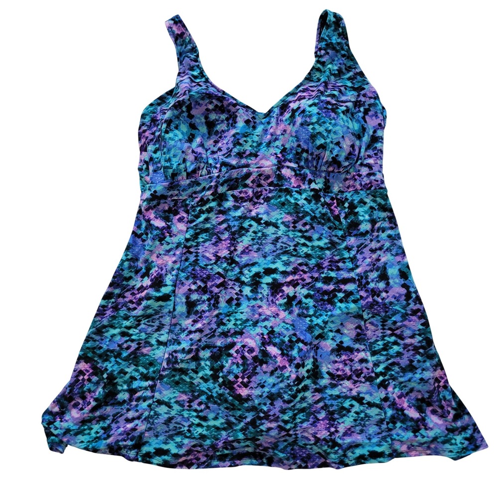 Croft & Barrow Womens Size 20 Blue Purple Geometric Print Swimdress Swimsuit